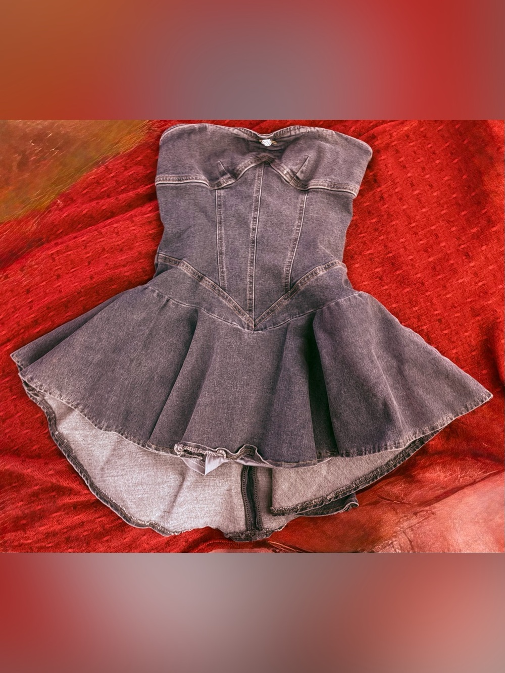 Kids Denim Dress Costume - Dark Gray Strapless Skater Style